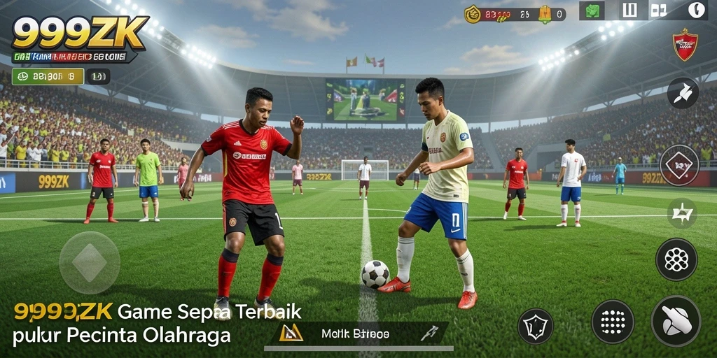 Gameplay 999ZK yang menampilkan aksi seru di lapangan sepak bola.