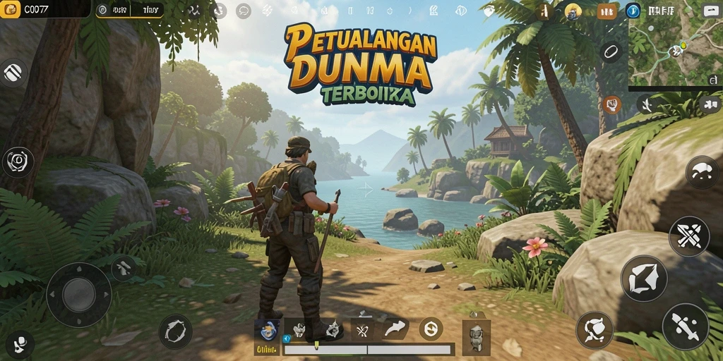 Screenshot gameplay C0077 menunjukkan dunia terbuka yang menakjubkan.