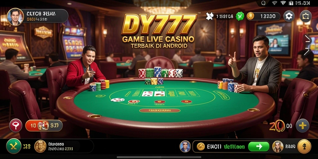 Screenshot gameplay Live Casino DY777 dengan dealer langsung dan pemain interaktif.