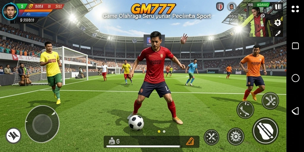 Tangkapan layar utama gameplay GM777 menampilkan aksi olahraga yang mendebarkan.