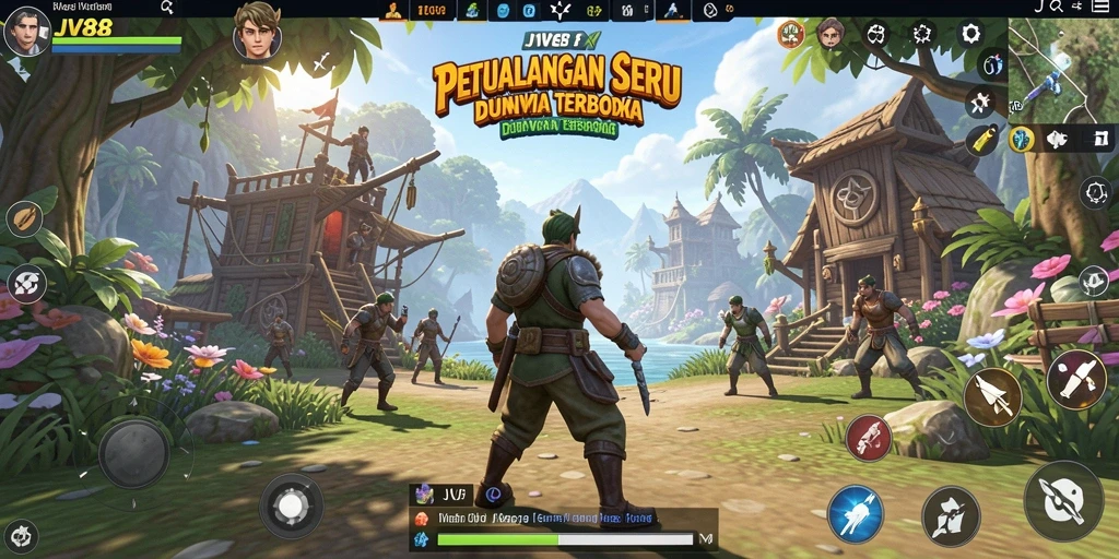 Screenshot menunjukkan eksplorasi dunia terbuka yang megah di JV88.