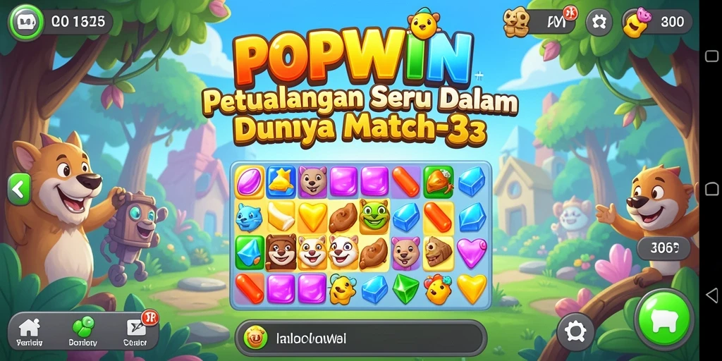Screenshot POPWIN menampilkan gameplay Match-3 yang mendebarkan.