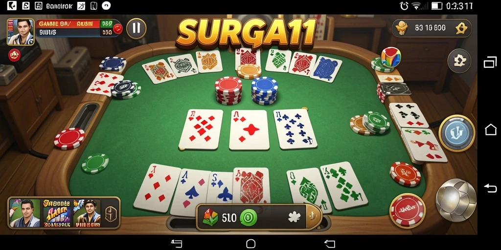 Tampilan gameplay seru dari SURGA11 dengan kartu gaple yang menarik.