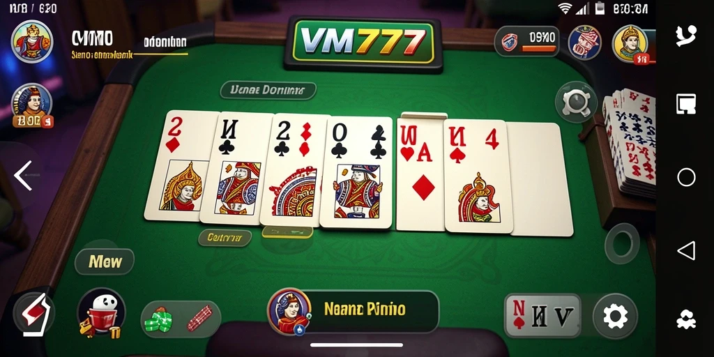 Screenshot gameplay VM777 yang menampilkan aksi kartu domino yang mendebarkan.